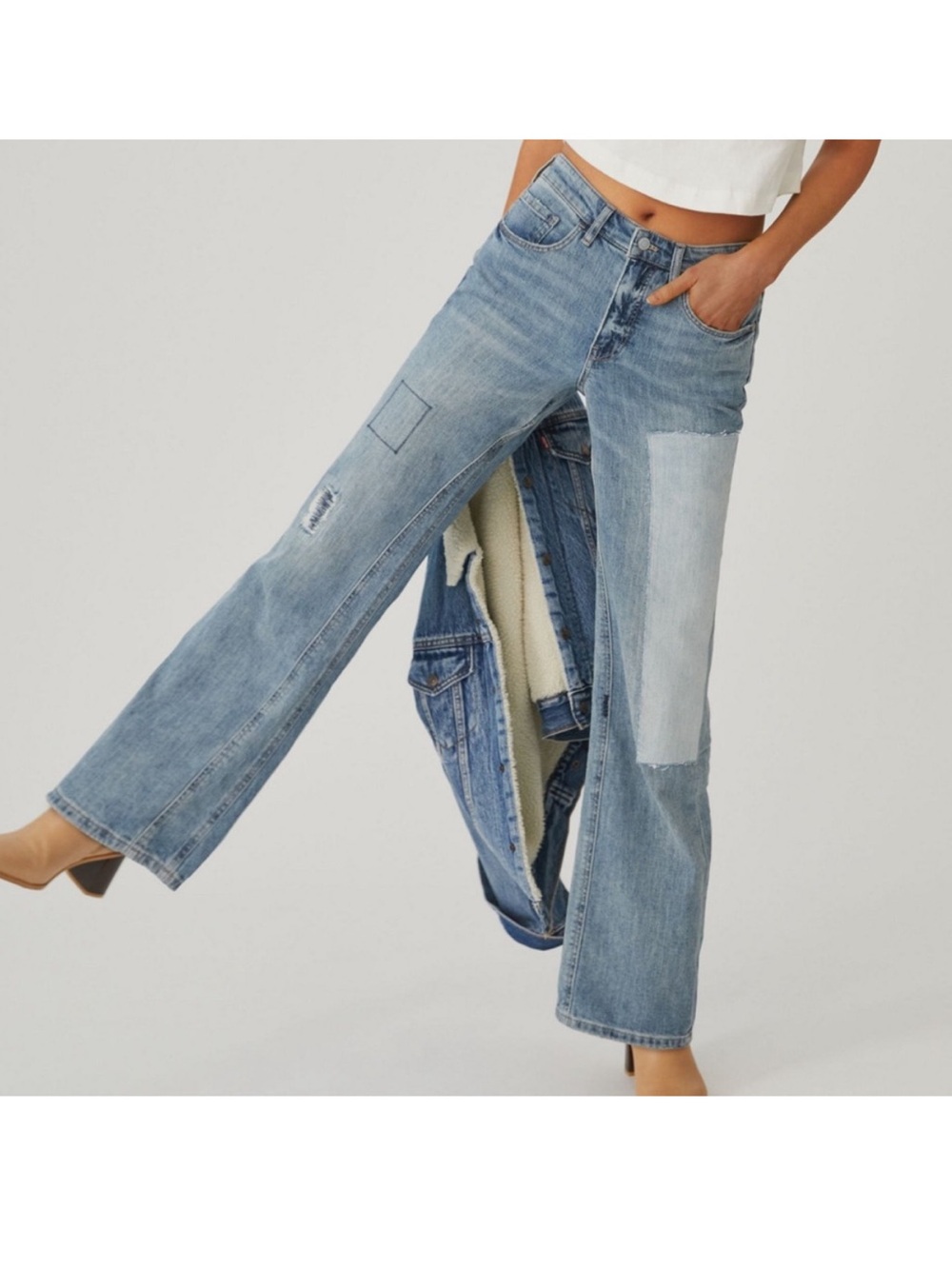 Anthropologie Pilcro Jeans Womens 29 Laidback Mid Rise Patchwork Flare Boho - Picture 11 of 11